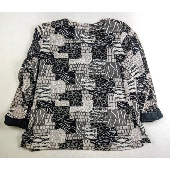 WOMEN'S GRAY VELOUR MIXED ANIMAL PRINT PULLOVER SWEATER - JASON MAXWELL - 3X - Picture 5 of 5